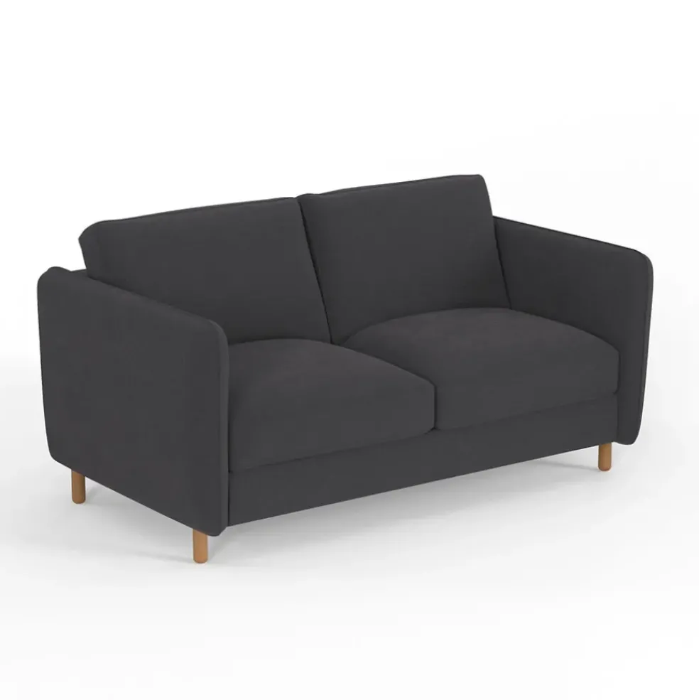 Canapé convertible 2 places Bultex Gustave - Velours Vintage - Adore Anthracite