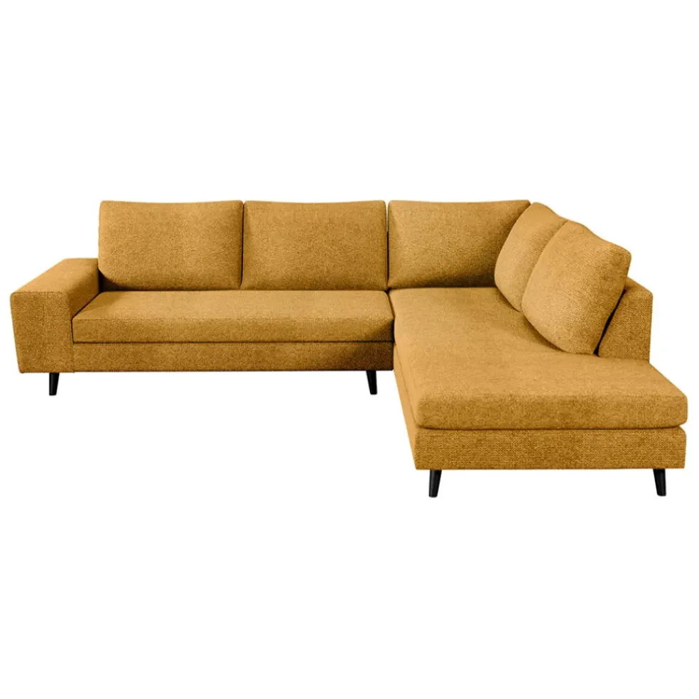 Canapé d'angle gauche 5 places André - tissu texturé - Crown moutarde