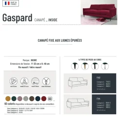 Canapé fixe 3 places Gaspard - Tissu Texturé - Crown Moutarde