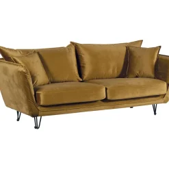 Canapé fixe 3 places Harry en tissu velours ocre 204cm