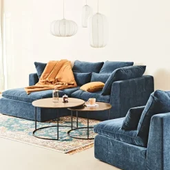 Canapé modulable 3 places bleu grisé avec pouf - Auguste