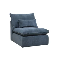 Canapé modulable 3 places bleu grisé avec pouf - Auguste