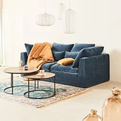 Canapé modulable 3 places bleu grisé avec pouf - Auguste