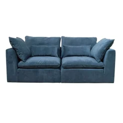 Canapé modulable 3 places bleu grisé avec pouf - Auguste