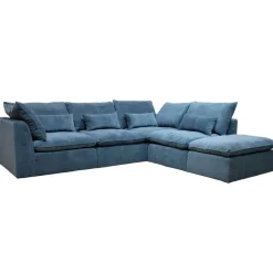 Canapé modulable 4 places bleu grisé avec pouf - Auguste