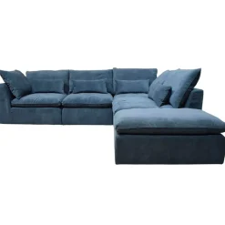 Canapé modulable 4 places bleu grisé avec pouf - Auguste
