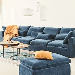 Canapé modulable 4 places bleu grisé avec pouf - Auguste