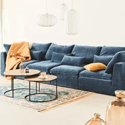 Canapé modulable 4 places bleu grisé avec pouf - Auguste