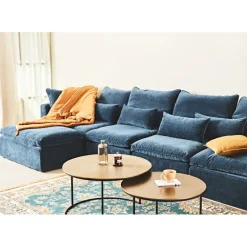 Canapé modulable 4 places bleu grisé avec pouf - Auguste