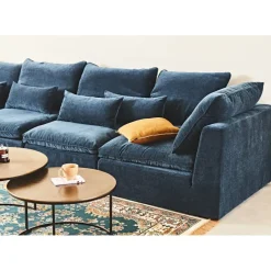 Canapé modulable 4 places bleu grisé avec pouf - Auguste