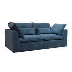 Canapé modulable 4 places bleu grisé avec pouf - Auguste