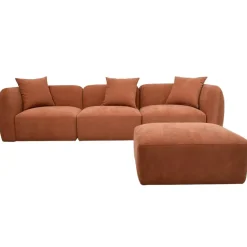 Canapé modulable 3 places terracotta avec pouf - Andrea
