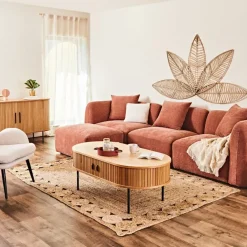 Canapé modulable 3 places terracotta avec pouf - Andrea