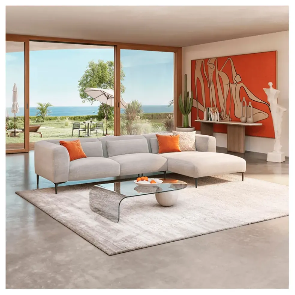 Canape angle droit fixe en tissu perlé gris - Tessie