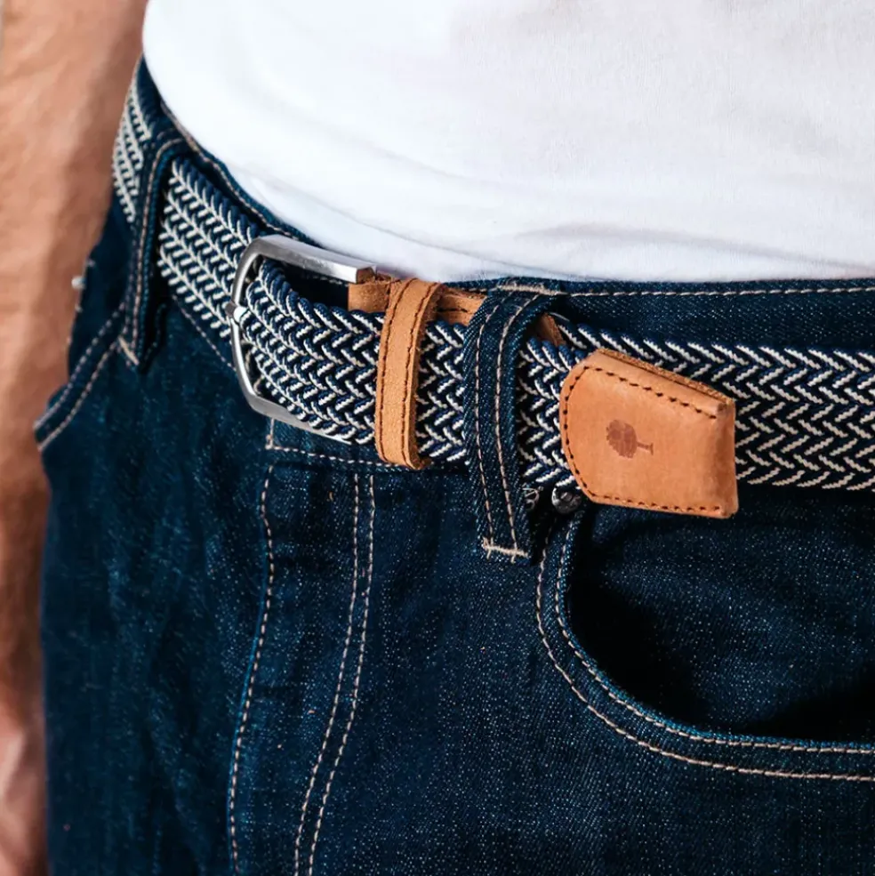 Ceinture tressée bleu marine et écru taille unique