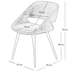 Chaise avec accoudoirs en velours côtelé gris clair - Alma