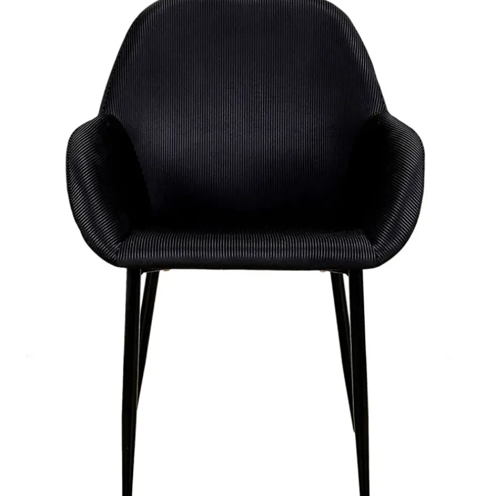 Chaise avec accoudoirs en velours côtelé noir - Julia
