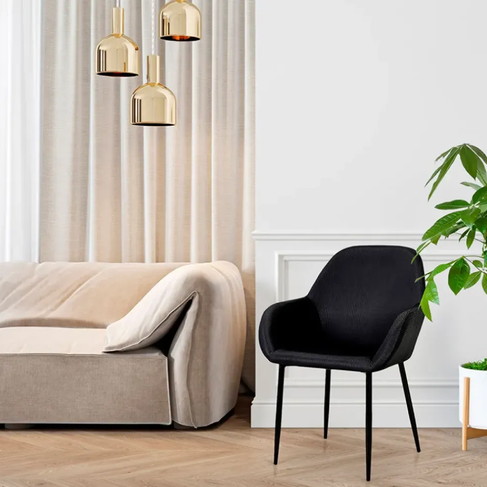 Chaise avec accoudoirs en velours côtelé noir - Julia