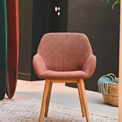 Chaise avec accoudoirs en tissu bouclette terracotta - Altea