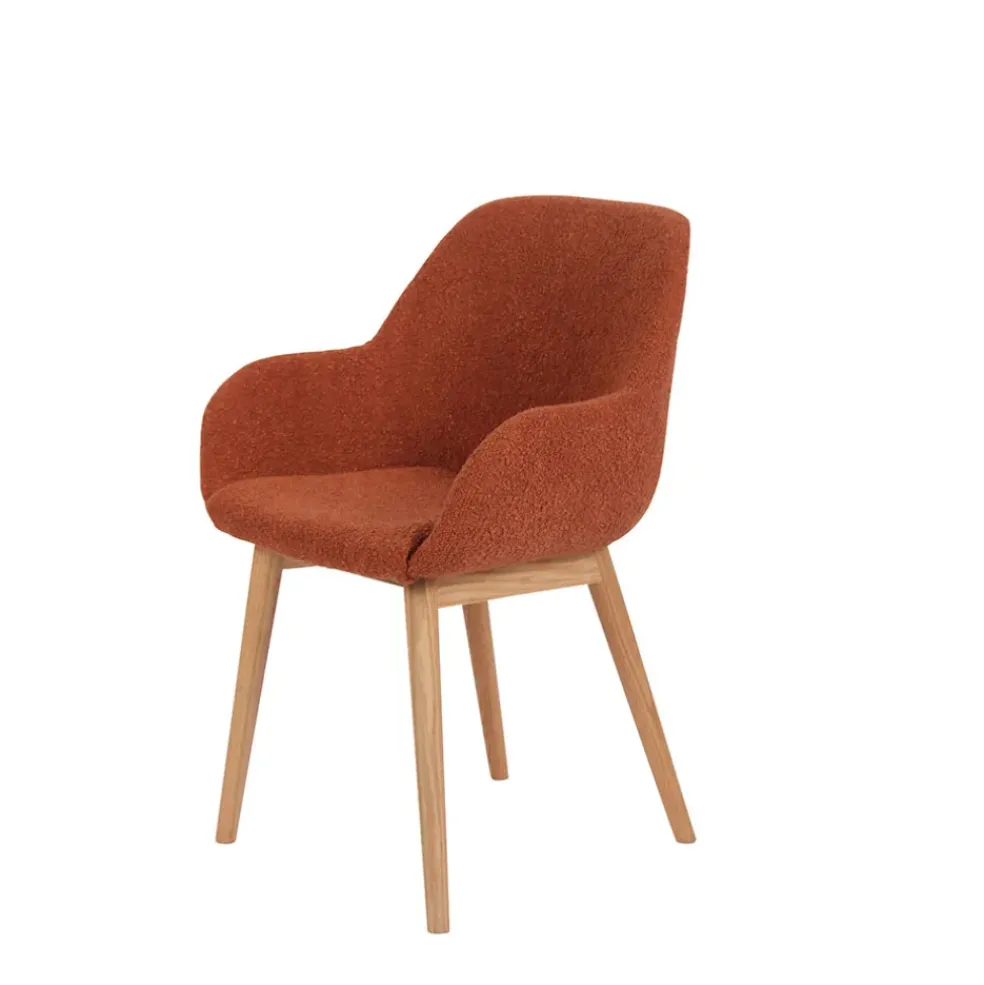 Chaise avec accoudoirs en tissu bouclette terracotta - Altea