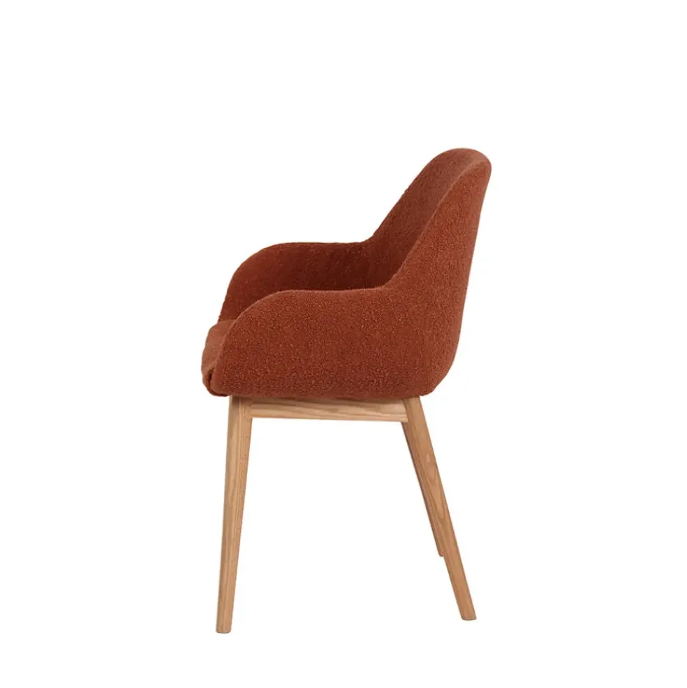 Chaise avec accoudoirs en tissu bouclette terracotta - Altea