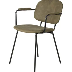 Chaise avec accoudoirs en tissu effet daim kaki - Aston