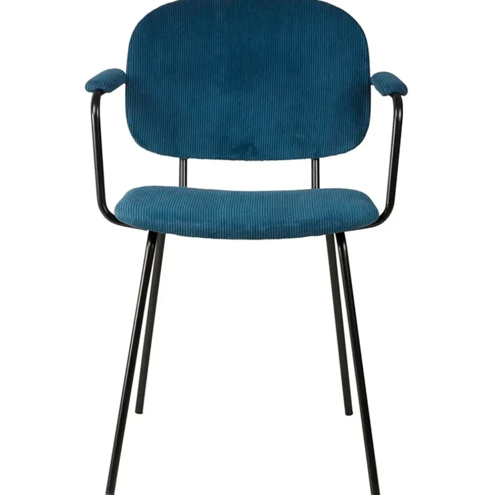 Chaise avec accoudoirs en velours côtelé bleu foncé - Aston