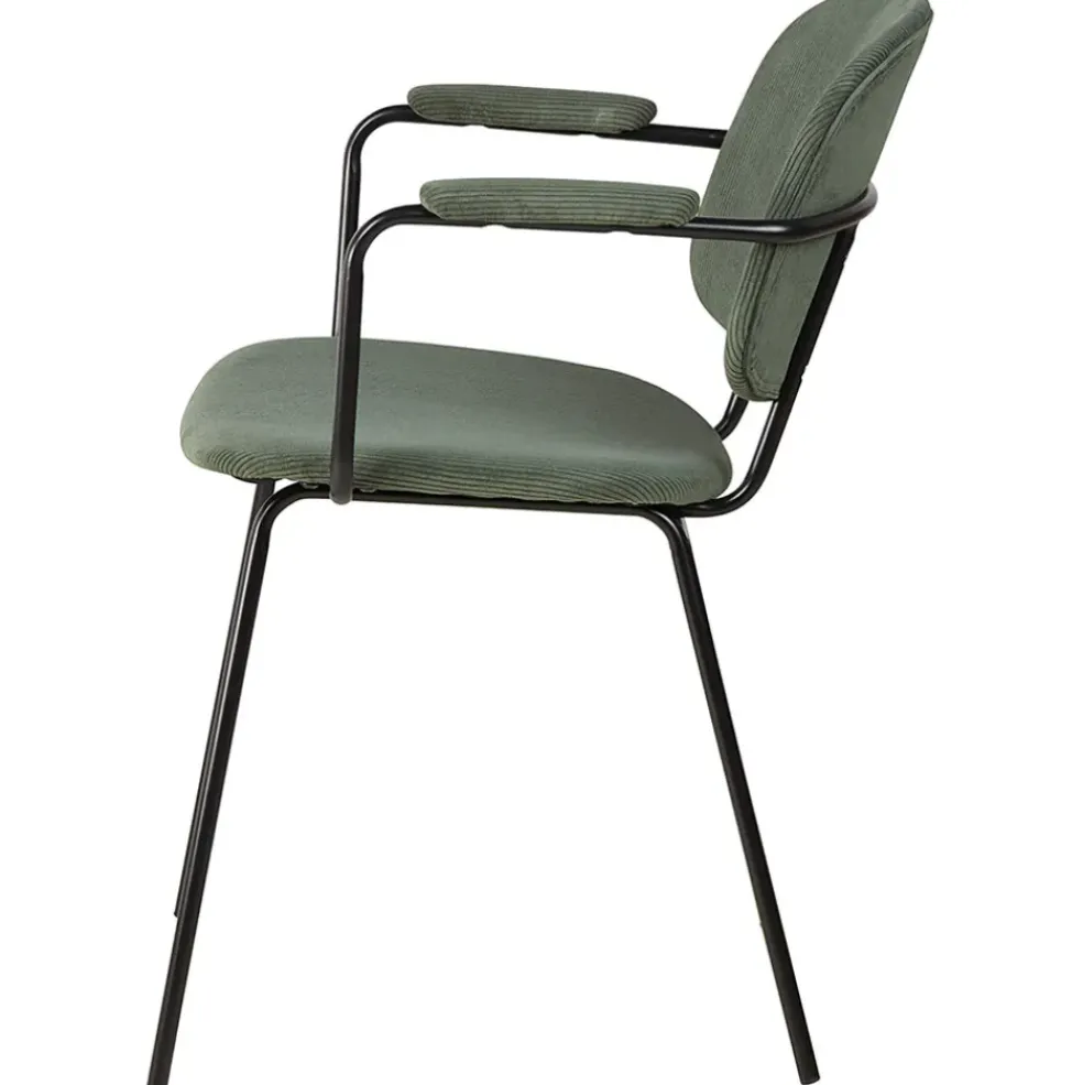 Chaise avec accoudoirs en velours côtelé vert sapin - Aston