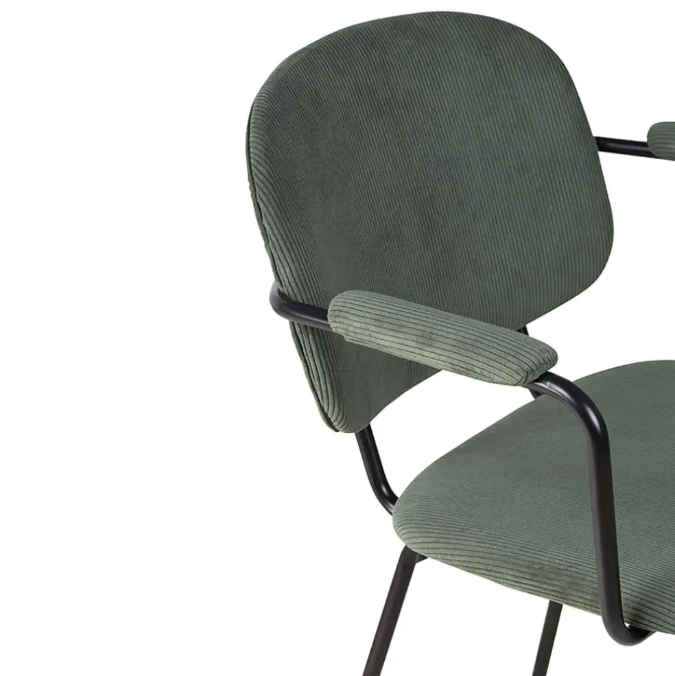 Chaise avec accoudoirs en velours côtelé vert sapin - Aston