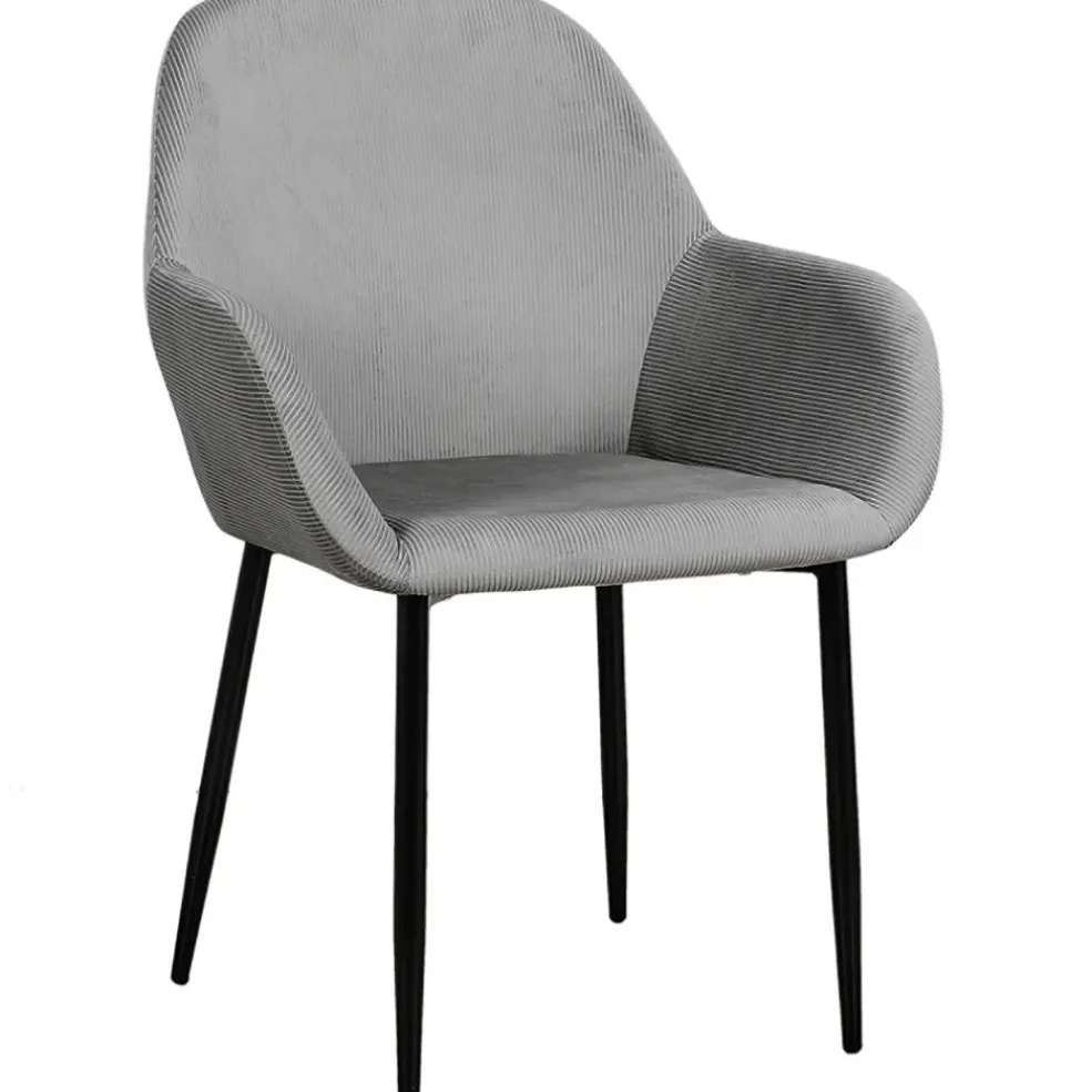 Chaise avec accoudoirs en velours côtelé gris - Julia