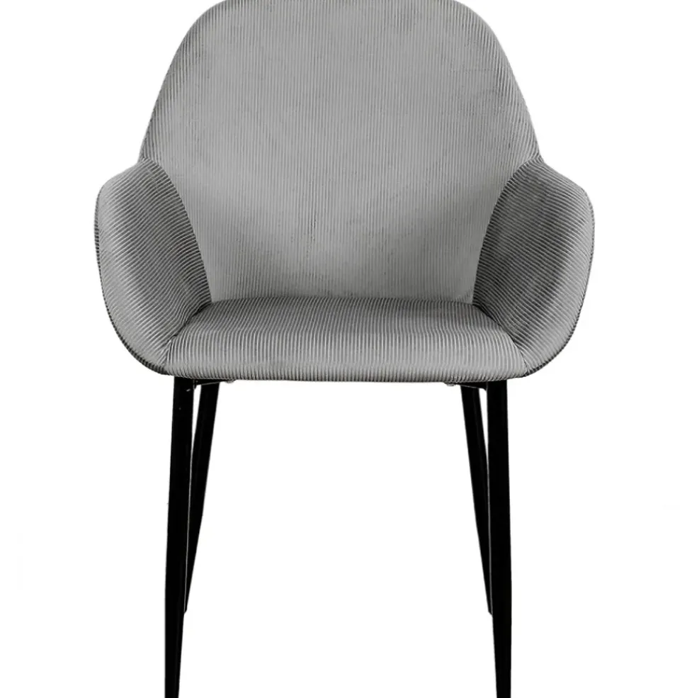 Chaise avec accoudoirs en velours côtelé gris - Julia