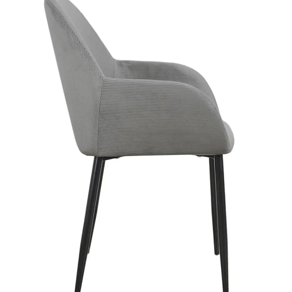 Chaise avec accoudoirs en velours côtelé gris - Julia