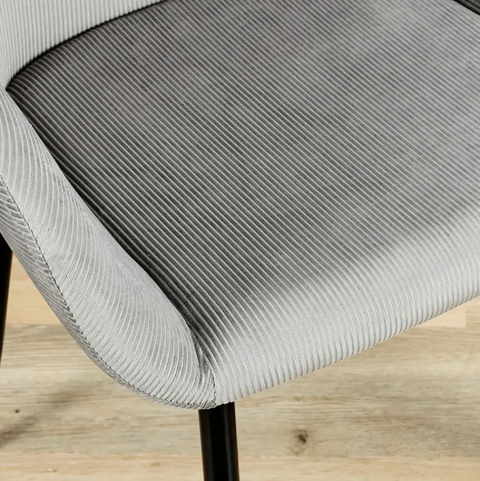 Chaise avec accoudoirs en velours côtelé gris - Julia