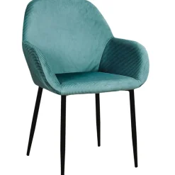 Chaise avec accoudoirs en velours côtelé bleu canard - Julia
