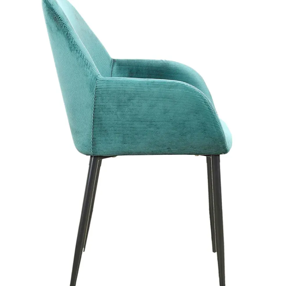 Chaise avec accoudoirs en velours côtelé bleu canard - Julia