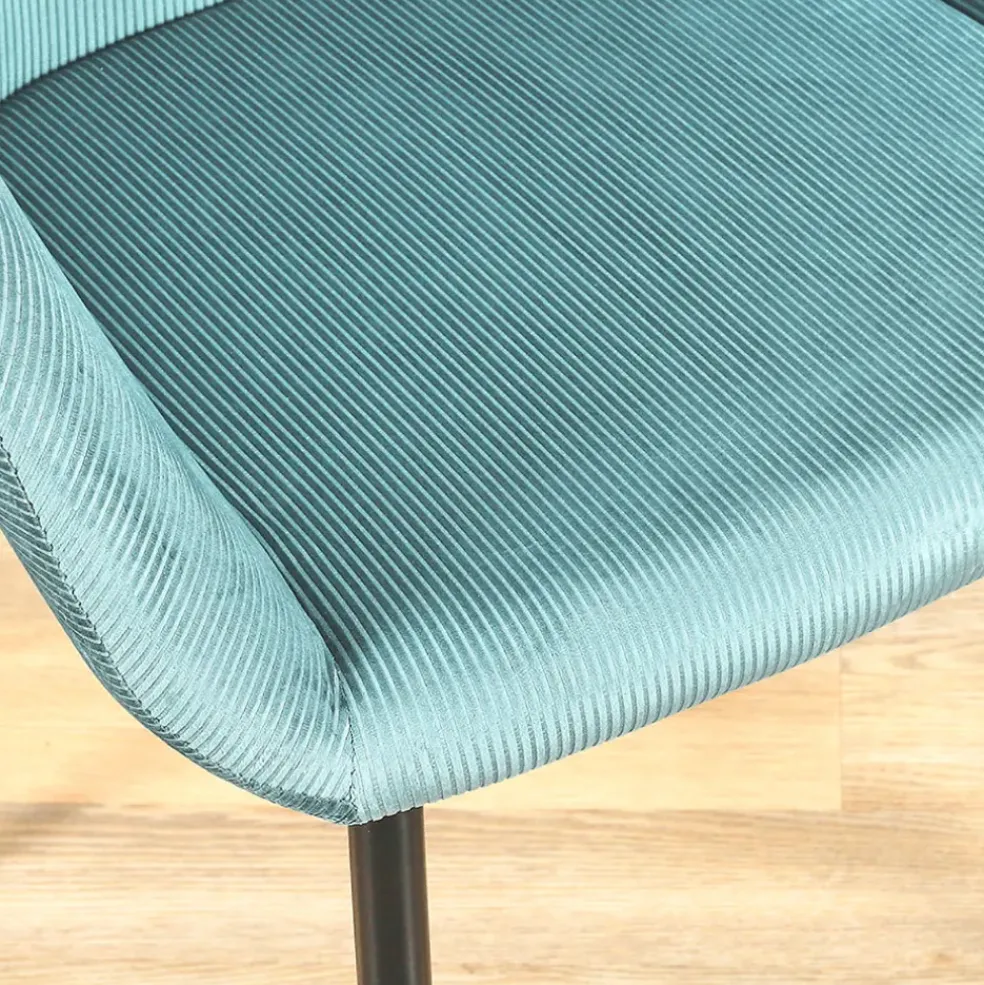 Chaise avec accoudoirs en velours côtelé bleu canard - Julia