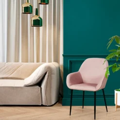 Chaise avec accoudoirs en velours côtelé rose - Julia