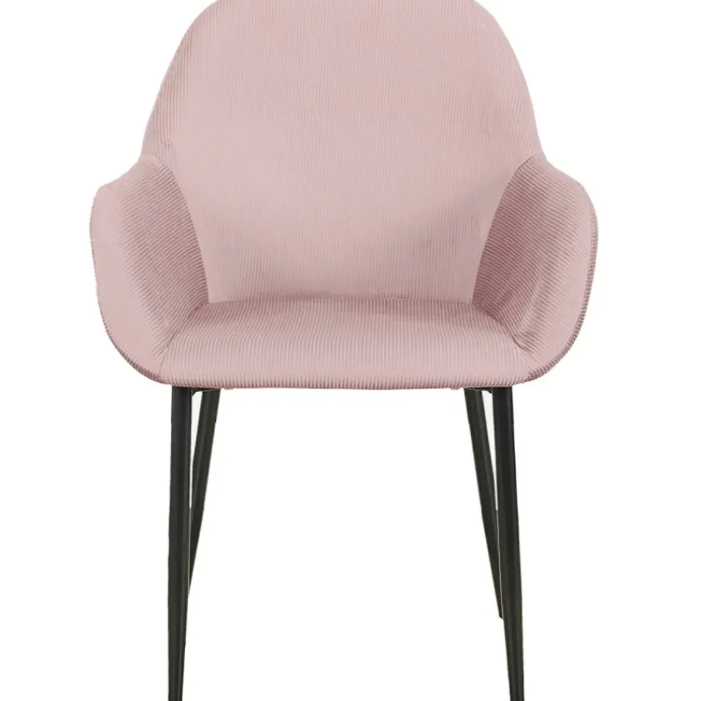 Chaise avec accoudoirs en velours côtelé rose - Julia