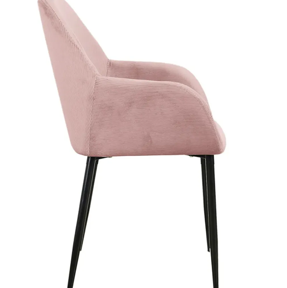 Chaise avec accoudoirs en velours côtelé rose - Julia