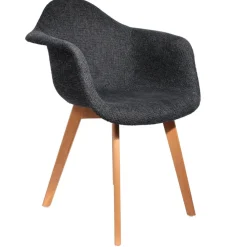 Chaise avec accoudoirs en tissu grosse maille noir - Scarlett
