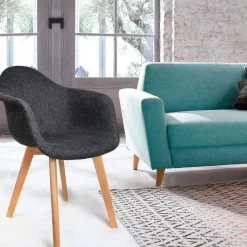 Chaise avec accoudoirs en tissu grosse maille noir - Scarlett