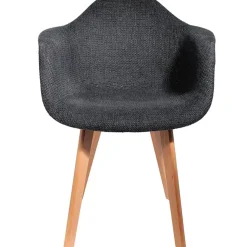 Chaise avec accoudoirs en tissu grosse maille noir - Scarlett