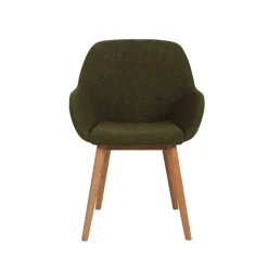 Chaise avec accoudoirs en tissu bouclette kaki - Altea