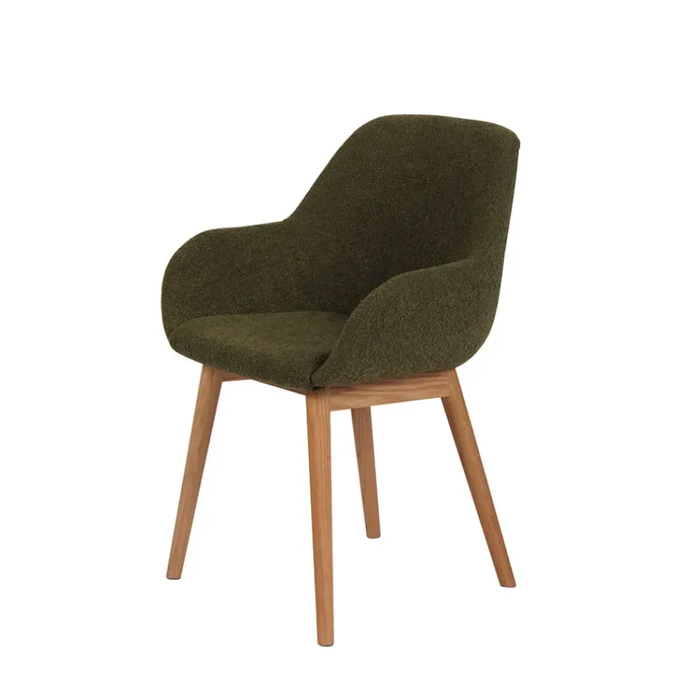 Chaise avec accoudoirs en tissu bouclette kaki - Altea