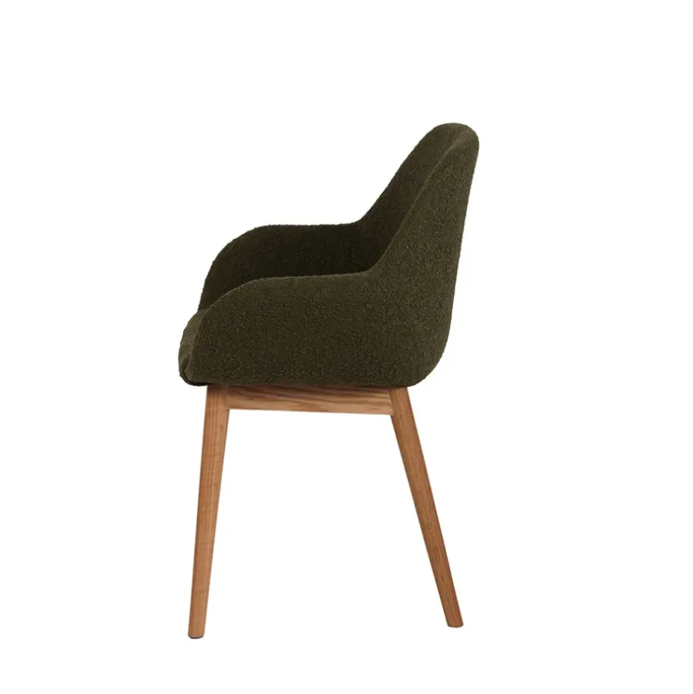 Chaise avec accoudoirs en tissu bouclette kaki - Altea