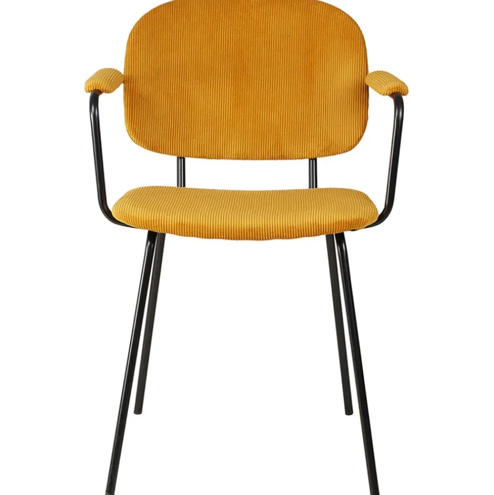 Chaise avec accoudoirs en velours côtelé curry - Aston