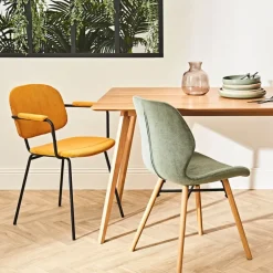 Chaise avec accoudoirs en velours côtelé curry - Aston