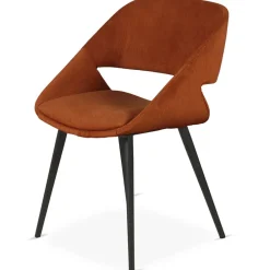 Chaise avec accoudoirs en velours côtelé cognac - Alma
