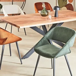 Chaise avec accoudoirs en velours côtelé cognac - Alma