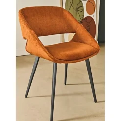 Chaise avec accoudoirs en velours côtelé cognac - Alma